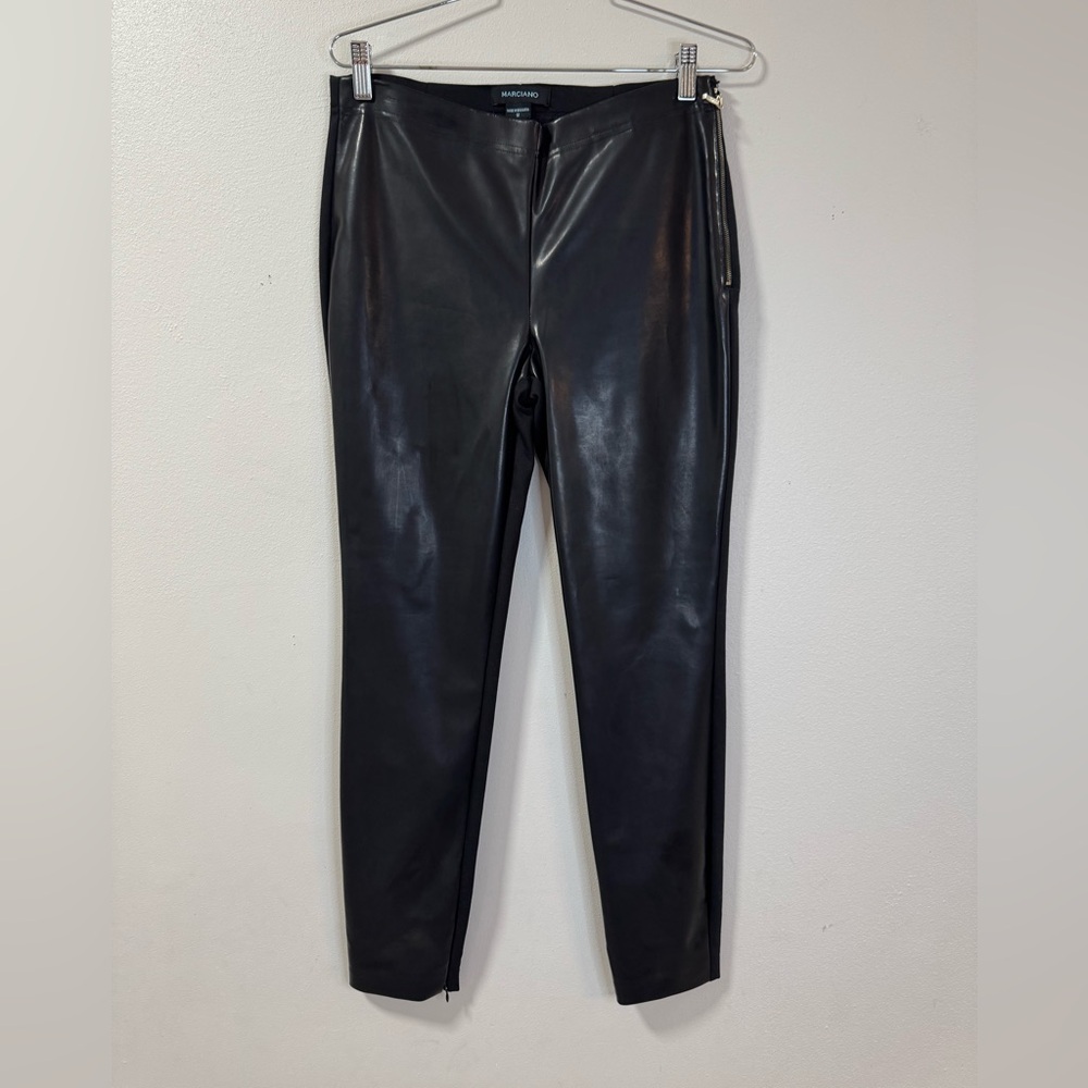 Marciano High-Waisted Faux Leather Pants M Black Slim Fit Side Zipper sleek #458